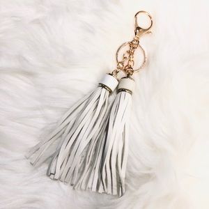White Leather Tassels Bag Charm/Keychain